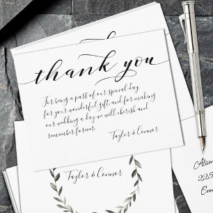 Rustic Calligraphy Sprig Wreath Wedding Thank You Card