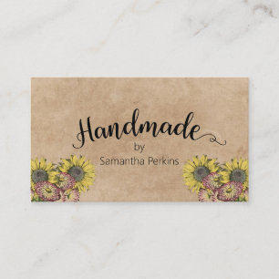 Rustic Calligraphy Sunflower Handmade Kraft Paper  Business Card