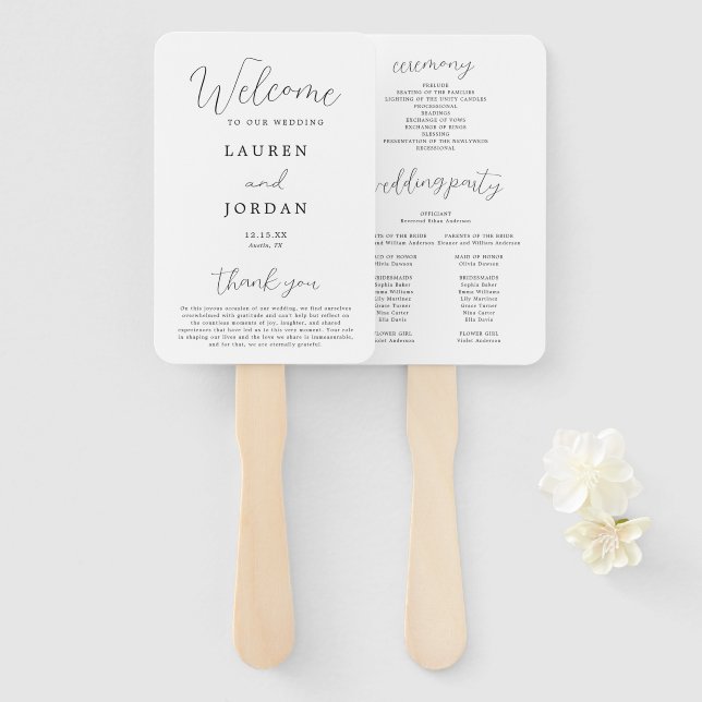 Rustic Calligraphy Wedding Ceremony Program  Hand Fan (Front and Back)