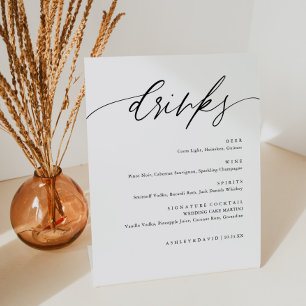 Rustic Calligraphy Wedding Drinks Bar Menu Pedestal Sign