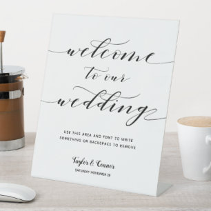 Rustic Calligraphy Welcome To Our Wedding Pedestal Sign