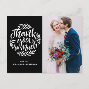 Rustic Calligraphy Wreath Black Wedding Photo Postcard