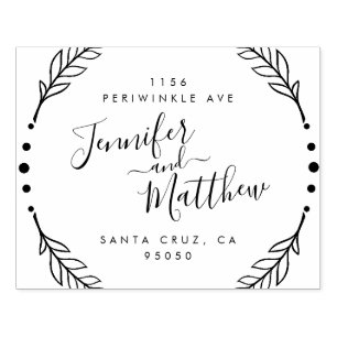 Rustic Calligraphy Wreath Wedding Return Address Rubber Stamp
