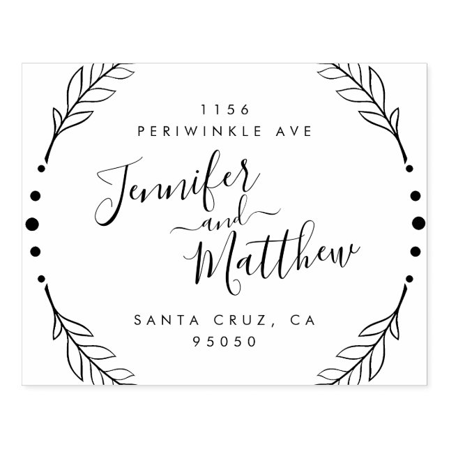 Rustic Calligraphy Wreath Wedding Return Address Rubber Stamp (Imprint)