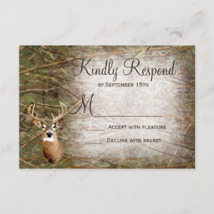 Rustic Camo Hunting Deer Antlers Wedding RSVP Card