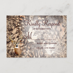 Rustic Camo Hunting Deer Antlers Wedding RSVP Card