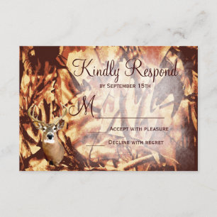 Rustic Camo Hunting Deer Antlers Wedding RSVP Card