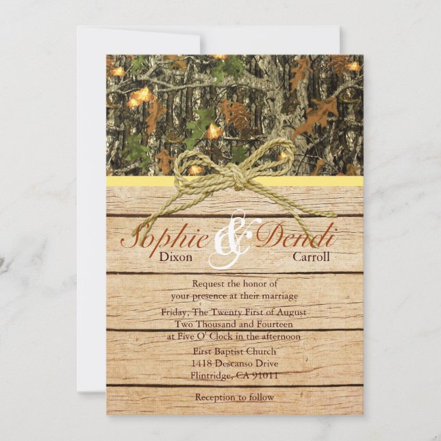 Rustic Camo Wedding Invitation (Front)