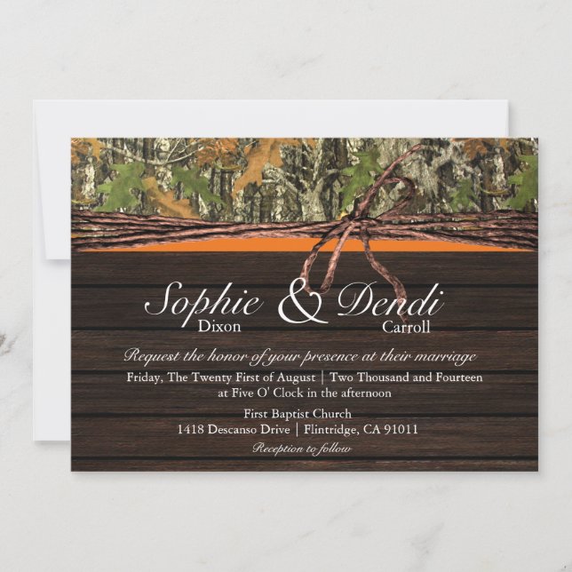 Rustic Camo Wood Wedding Invitation (Front)
