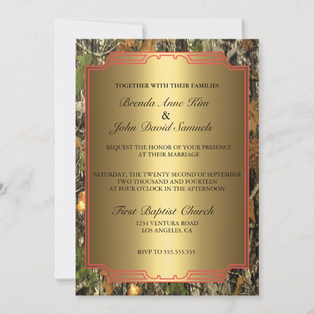Rustic Camo Wood Wedding Invitation (Front)