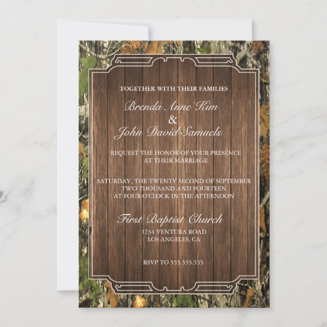 Rustic Camo Wood Wedding Invitation (Front)