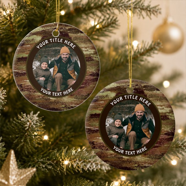 Rustic Camouflage Photo Personalized Ceramic Ornament (Creator Uploaded)