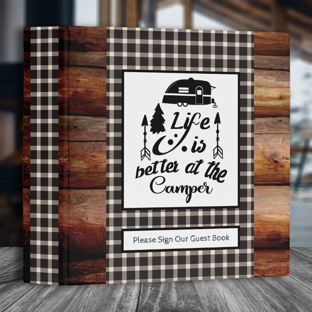 Rustic Camper Vacation Rental Guest Book | Cream Binder (Creator Uploaded)