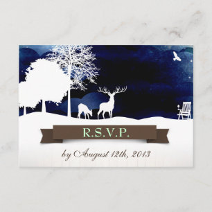 Rustic Campground Wedding RSVP with Deer and Trees Card