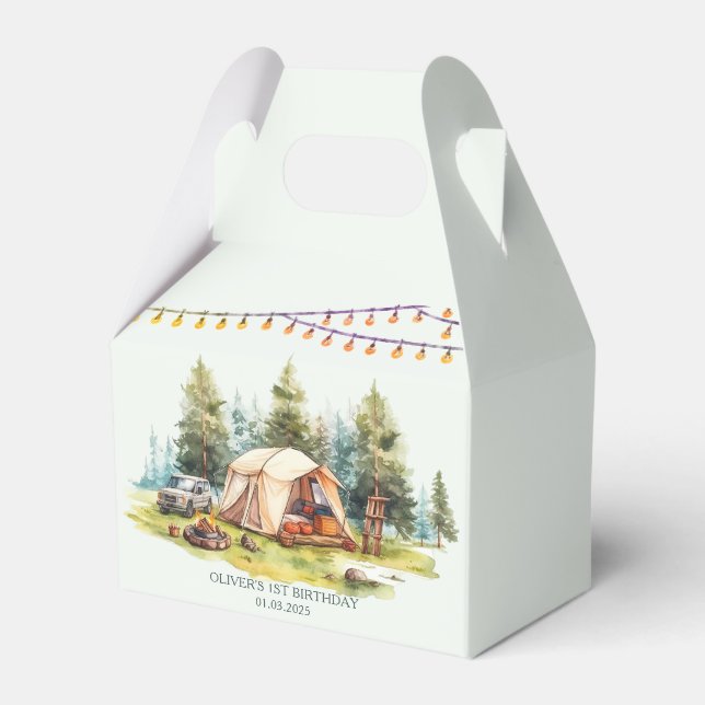 Rustic Camping Birthday Party Favor Box (Front Side)