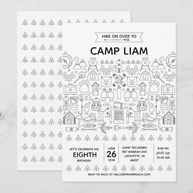 Rustic Camping Birthday Party Invitation for a Boy (Front/Back)
