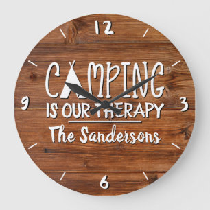 Rustic Camping is Our Therapy Tent Family Name Large Clock