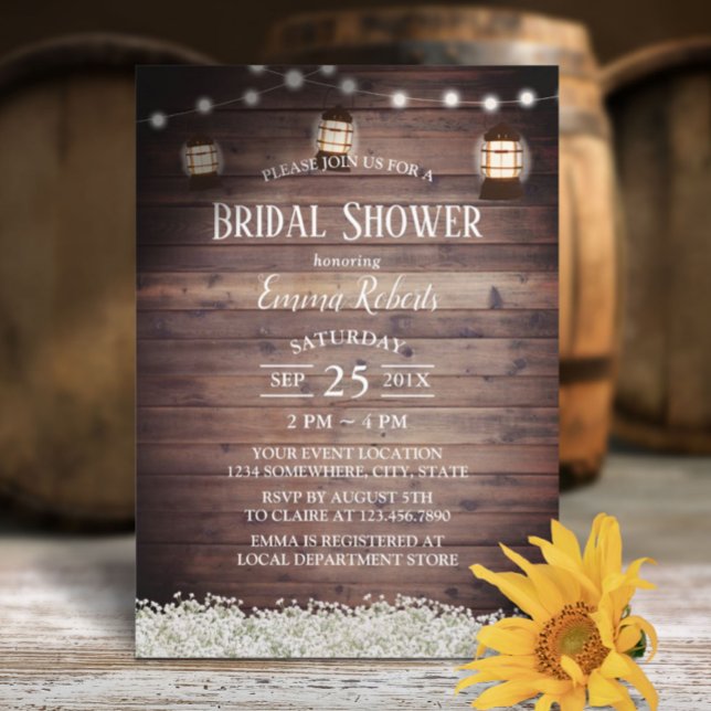 Rustic Camping Lantern String Lights Bridal Shower Invitation (Creator Uploaded)