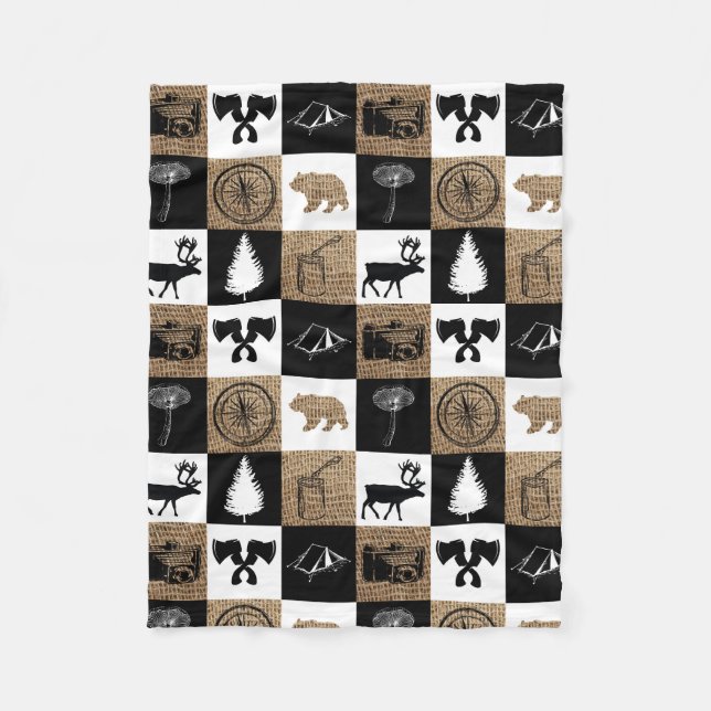 Rustic Camping Outdoors Adventure Fleece Blanket (Front)