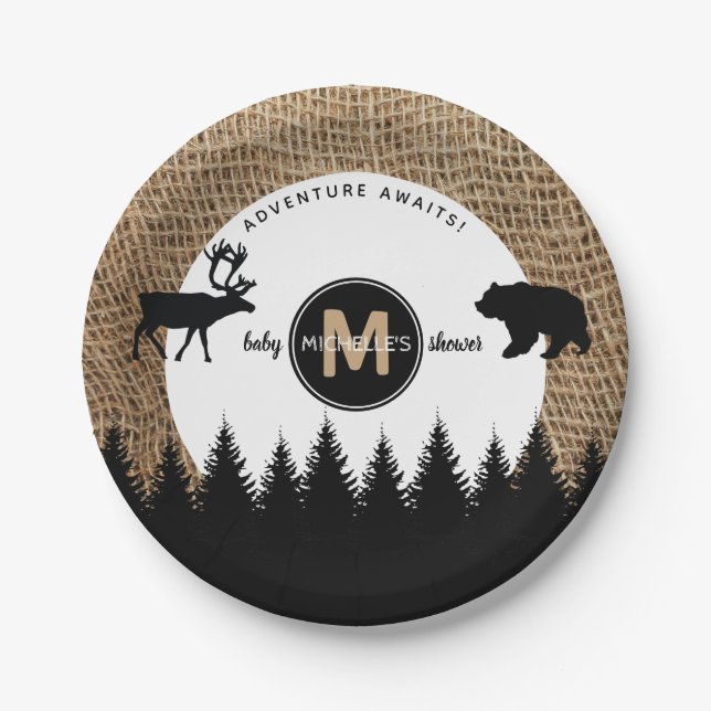 Rustic Camping Outdoors Adventure Paper Plate (Front)