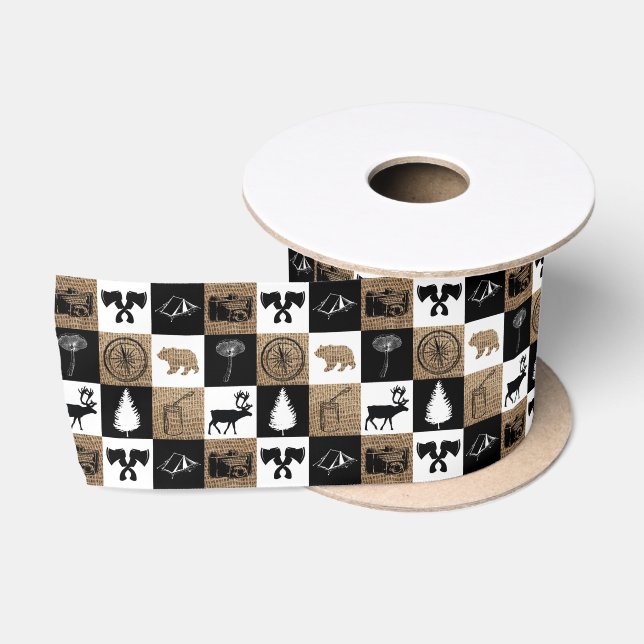Rustic Camping Outdoors Adventure Satin Ribbon (Spool)
