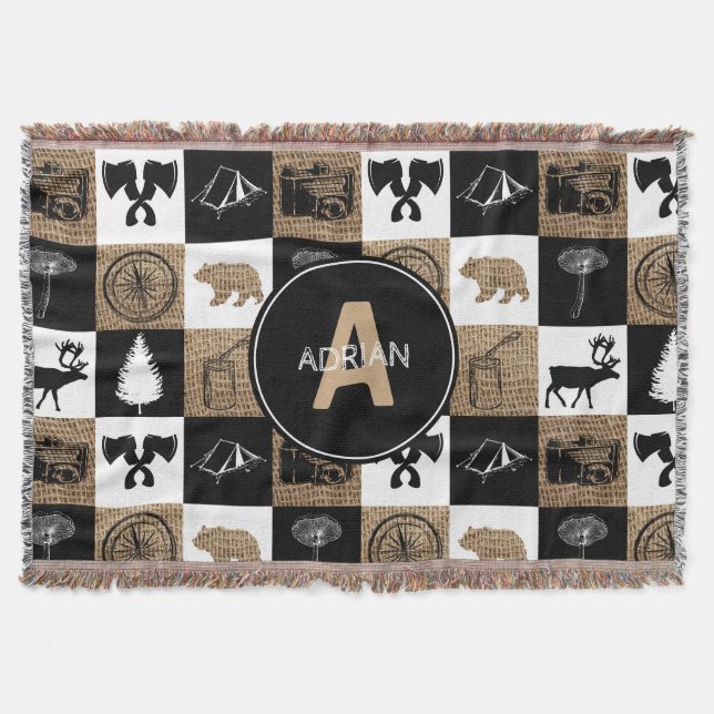 Rustic Camping Outdoors Adventure Throw Blanket (Front)