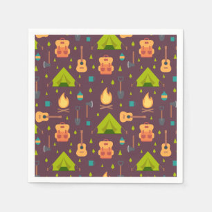 Rustic Camping Pattern Tents and Guitars Napkin
