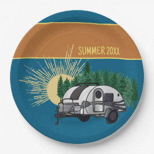 Rustic Camping Travel Trailer Picnic Paper Plate