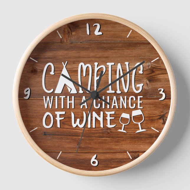 Rustic Camping With a Chance of Wine Funny Camp Clock (Front)