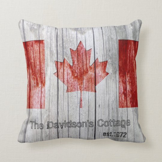 Rustic Canada Maple Leaf Flag Design on Grey Wood Throw Pillow