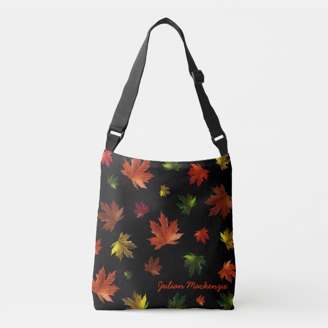 Rustic Canadian Maple Leaf on Black Crossbody Bag (Front)