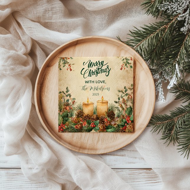 Rustic Candle Pinecone Christmas Napkin (Creator Uploaded)