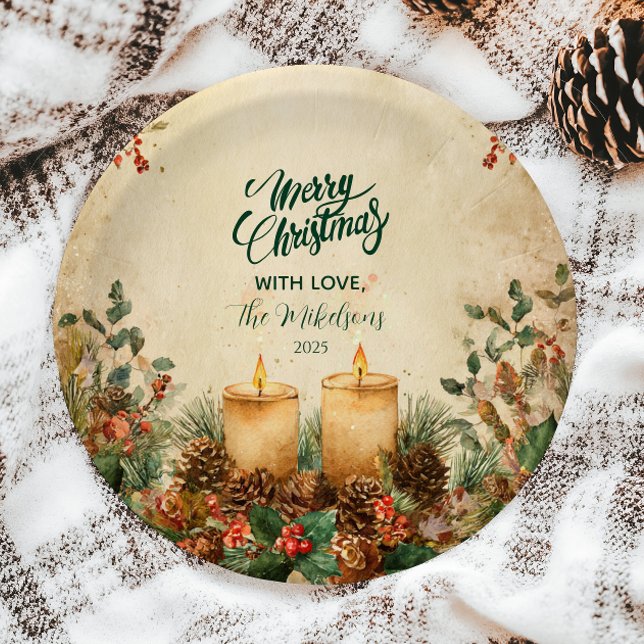 Rustic Candle Pinecone Christmas Paper Plate (Creator Uploaded)