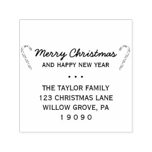 Rustic Candy Cane Christmas Return Address Self-inking Stamp