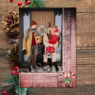 Rustic Candy Canes Christmas Pink Holiday Card