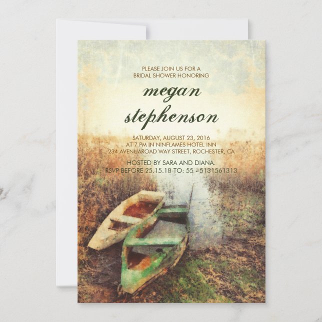 Rustic Canoe Waterfront Fall Bridal Shower Invitation (Front)