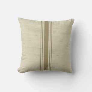 Rustic Canvas Burlap Beige Gold Stripe Throw Pillow