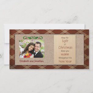 Rustic Canvas Red Plaid Christmas Photo Card
