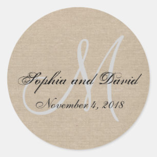 Rustic Canvas Wedding Favour Sticker Monogram