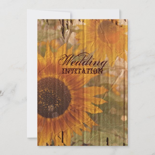 rustic cardboard country sunflower wedding invitation (Front)