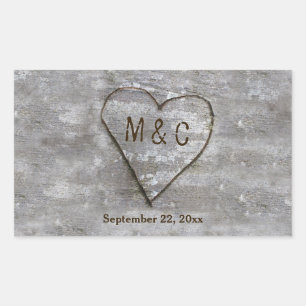 Rustic Carved Birch Heart Monogram Sticker