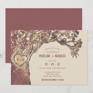 Rustic Carved Heart Oak Tree Wedding Invitation