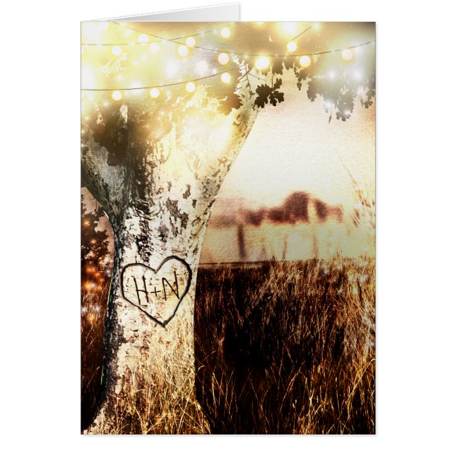 Rustic Carved Tree & String Lights Country Wedding (Front)