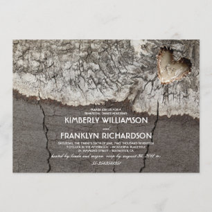 Rustic Carved Wood Heart Tree Rehearsal Dinner Invitation