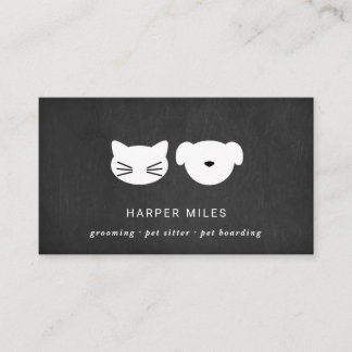 Rustic cat and dog symbol black chalkboard busines business card