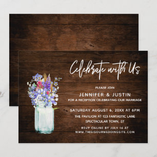 Rustic Celebrate With Us Wildflowers in Mason Jar Invitation