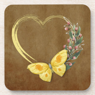 Rustic Celebration Heart & Butterfly Favour Coaste Coaster