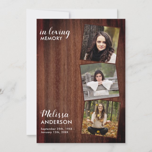 Rustic Celebration Of Life Photo Memorial Service Invitation (Front)