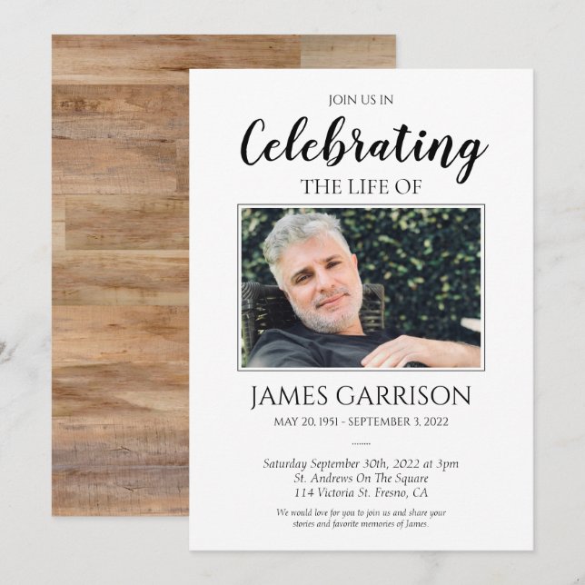 Rustic Celebration of Life With Photo Invitation (Front/Back)