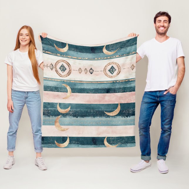 Rustic Celestial Stripe Moon Sun Earthy (10) Fleece Blanket (In Situ)
